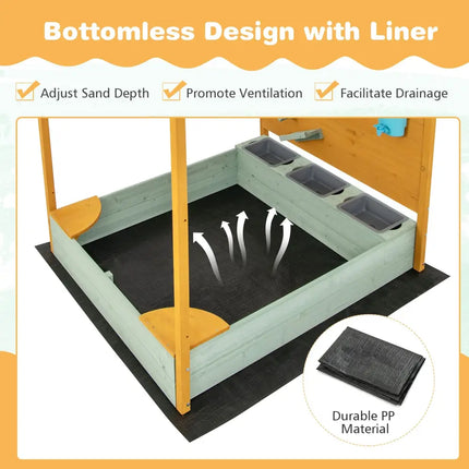 Kids Sandbox with Sand Wall w/ Removable Canopy for Kids 3-8 Years Old - Sandboxes