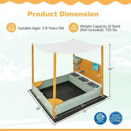 Kids Sandbox with Sand Wall w/ Removable Canopy for Kids 3-8 Years Old - Sandboxes