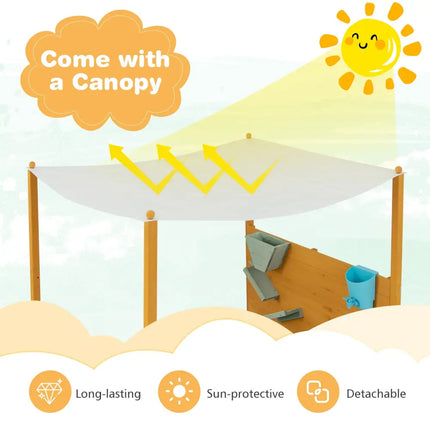 Kids Sandbox with Sand Wall w/ Removable Canopy for Kids 3-8 Years Old - Sandboxes