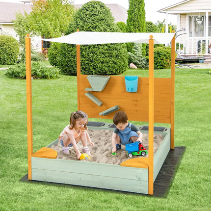 Kids Sandbox with Sand Wall w/ Removable Canopy for Kids 3-8 Years Old - Sandboxes