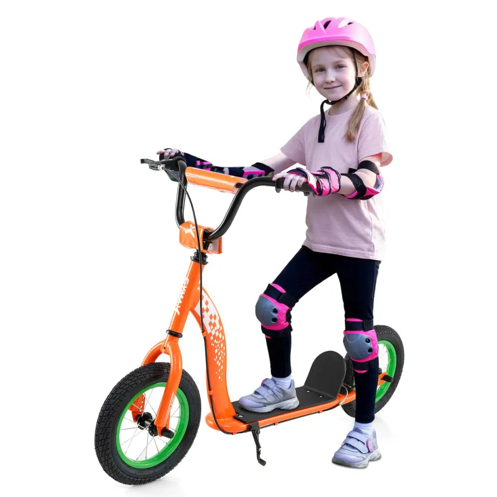 Kids Scooter Youth Kick Scooter with Adjustable Height Handlebar 12-Inch Inflatable Wheels-Orange - Orange - Scooters