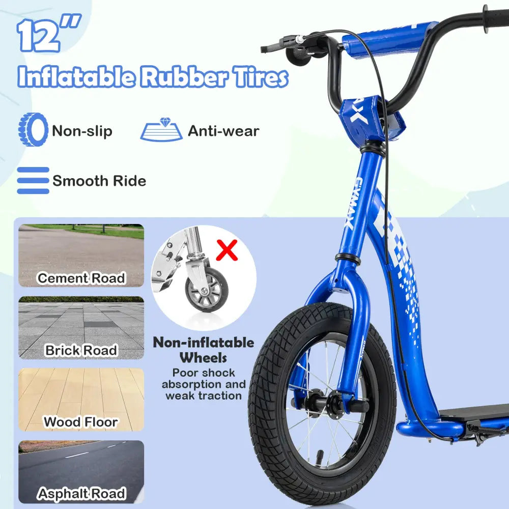 Kids Scooter Youth Kick Scooter with Adjustable Height Handlebar 12-Inch Inflatable Wheels-Navy - Navy - Scooters