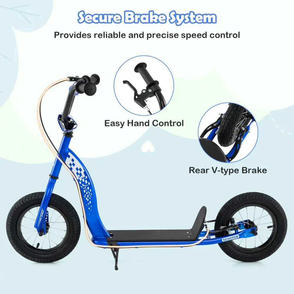 Kids Scooter Youth Kick Scooter with Adjustable Height Handlebar 12-Inch Inflatable Wheels-Navy - Navy - Scooters
