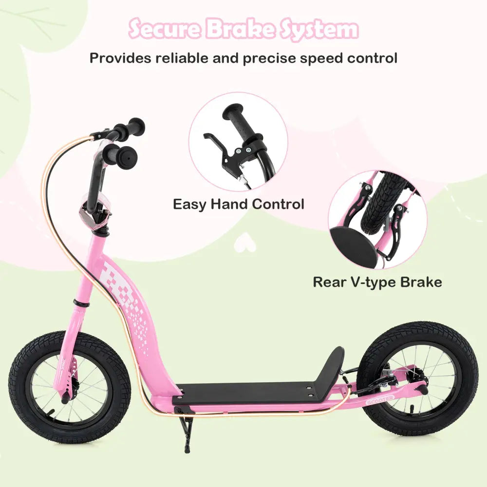 Kids Scooter Youth Kick Scooter with Adjustable Height Handlebar 12-Inch Inflatable Wheels-Pink - Pink - Scooters