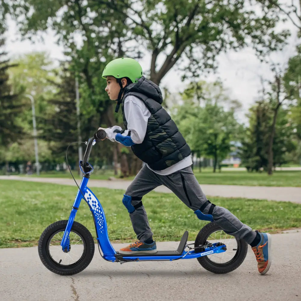 Kids Scooter Youth Kick Scooter with Adjustable Height Handlebar 12-Inch Inflatable Wheels-Navy - Navy - Scooters