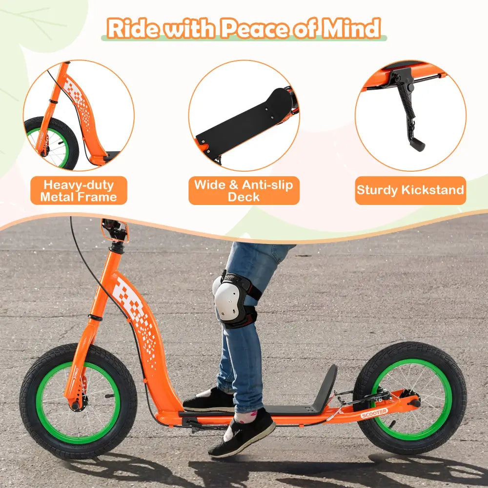 Kids Scooter Youth Kick Scooter with Adjustable Height Handlebar 12-Inch Inflatable Wheels-Orange - Orange - Scooters