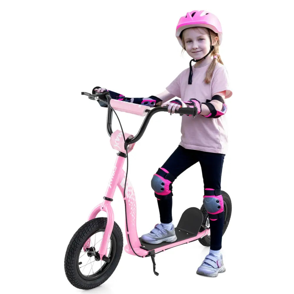 Kids Scooter Youth Kick Scooter with Adjustable Height Handlebar 12-Inch Inflatable Wheels-Pink - Pink - Scooters