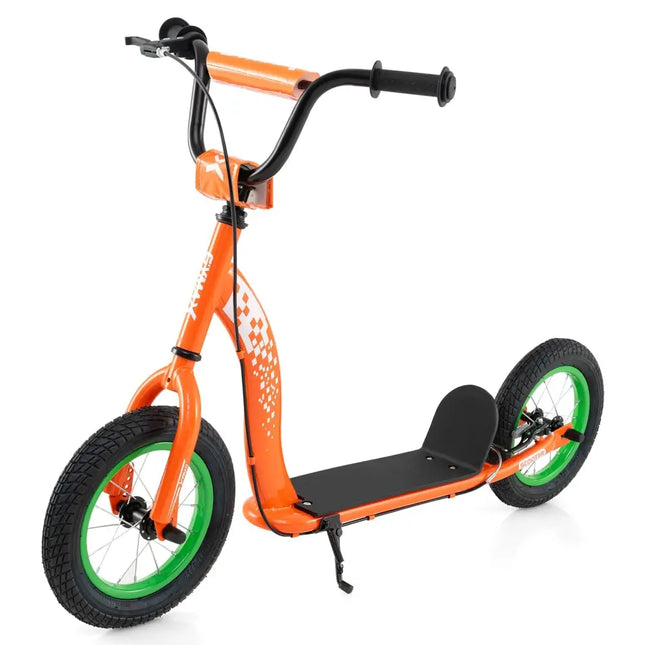 Kids Scooter Youth Kick Scooter with Adjustable Height Handlebar 12 - Inch Inflatable Wheels - Orange - Oasis Home Essentials