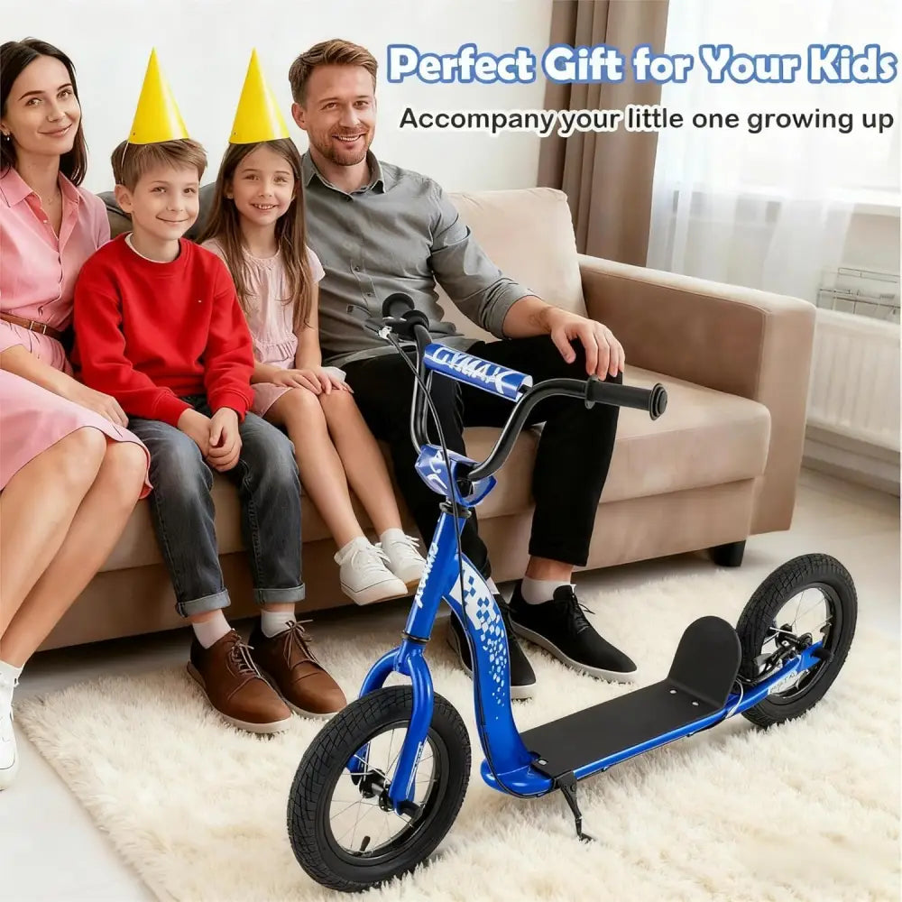 Kids Scooter Youth Kick Scooter with Adjustable Height Handlebar 12-Inch Inflatable Wheels-Navy - Navy - Scooters