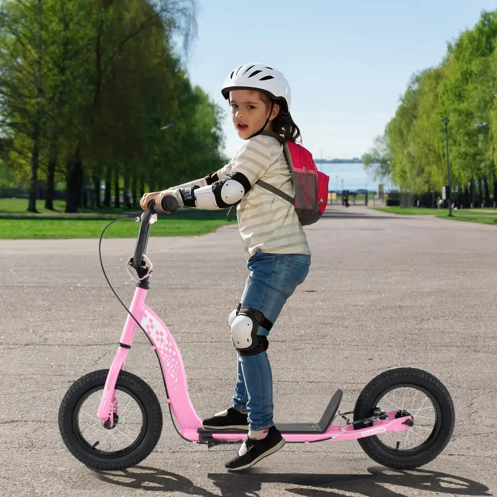 Kids Scooter Youth Kick Scooter with Adjustable Height Handlebar 12-Inch Inflatable Wheels-Pink - Pink - Scooters