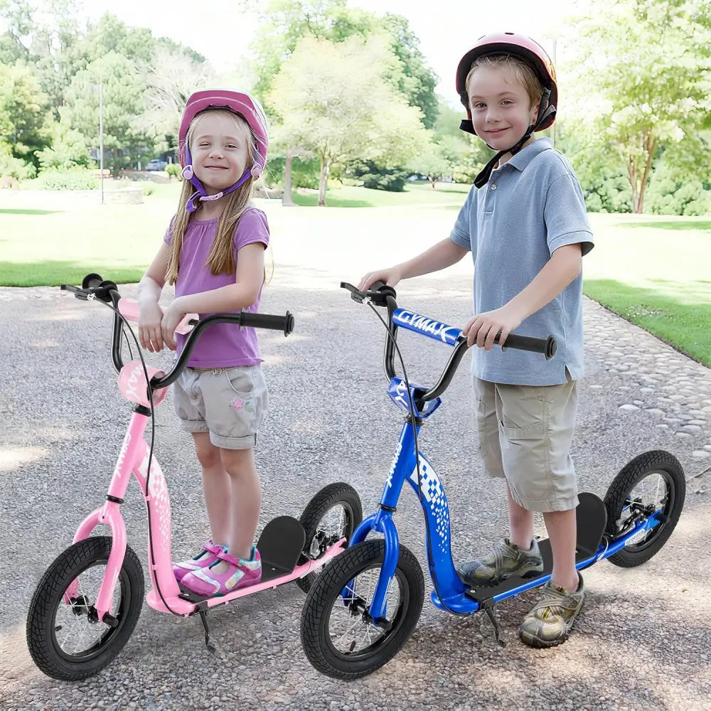 Kids Scooter Youth Kick Scooter with Adjustable Height Handlebar 12-Inch Inflatable Wheels-Pink - Pink - Scooters