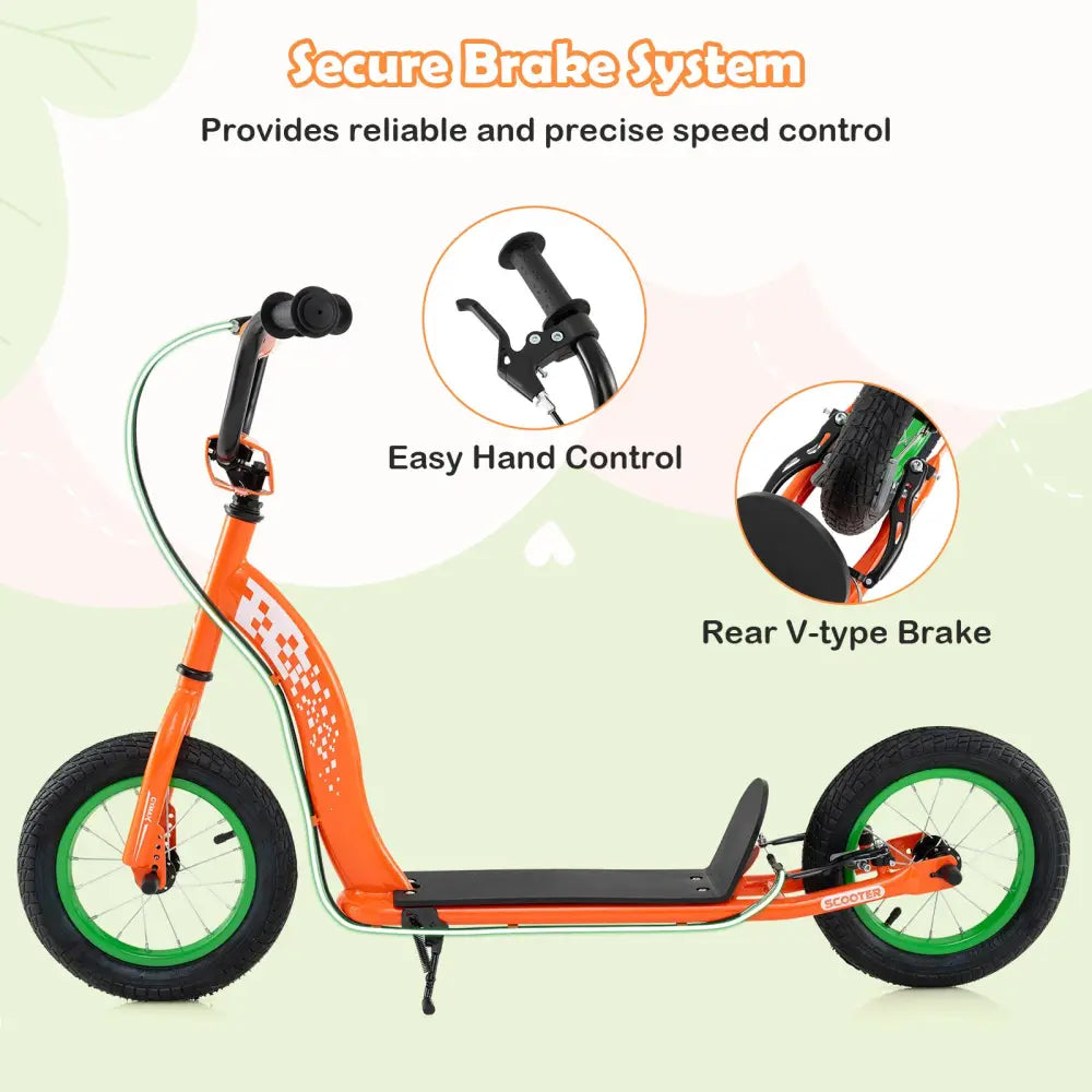 Kids Scooter Youth Kick Scooter with Adjustable Height Handlebar 12-Inch Inflatable Wheels-Orange - Orange - Scooters