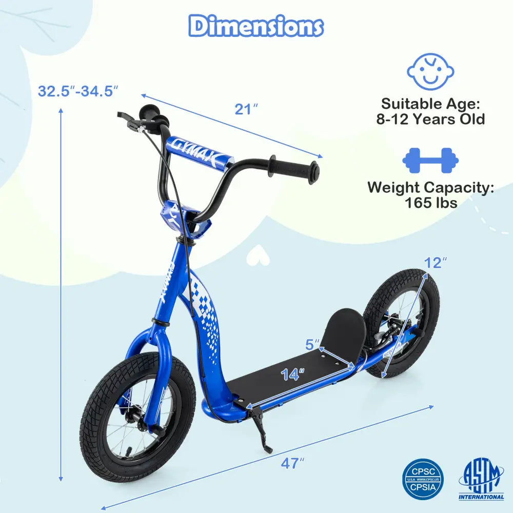 Kids Scooter Youth Kick Scooter with Adjustable Height Handlebar 12-Inch Inflatable Wheels-Navy - Navy - Scooters