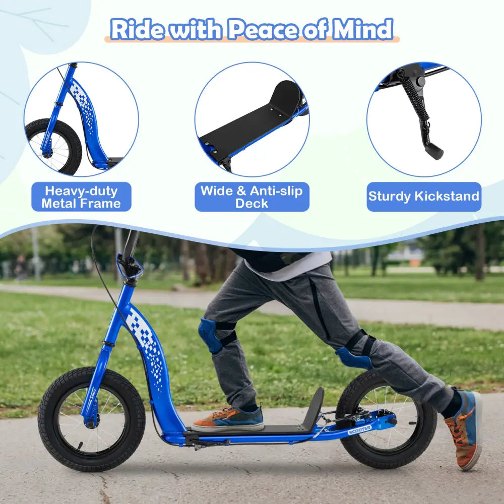 Kids Scooter Youth Kick Scooter with Adjustable Height Handlebar 12-Inch Inflatable Wheels-Navy - Navy - Scooters
