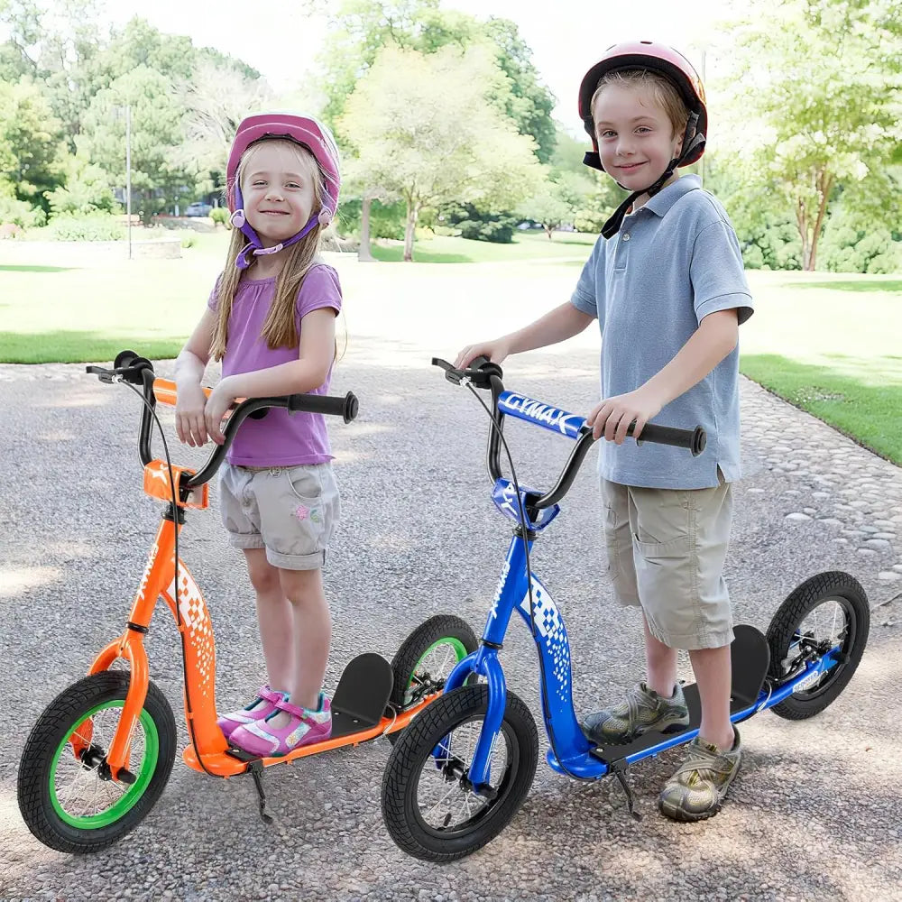 Kids Scooter Youth Kick Scooter with Adjustable Height Handlebar 12-Inch Inflatable Wheels-Orange - Orange - Scooters