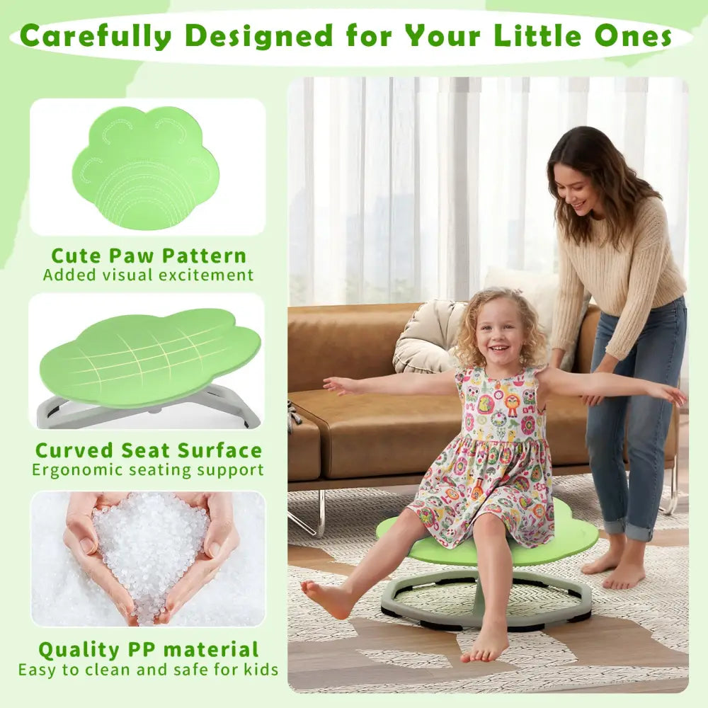 Kids Sensory Swivel Chair Cat Claw 360° Spinning Chair with Non-Slip Metal Base-Green - Green - Kids Chairs & Seating
