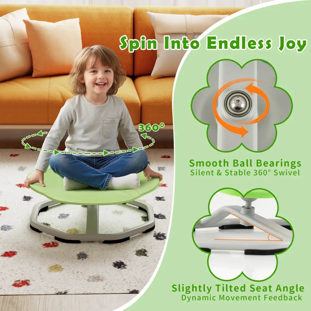 Kids Sensory Swivel Chair Cat Claw 360° Spinning Chair with Non-Slip Metal Base-Green - Green - Kids Chairs & Seating
