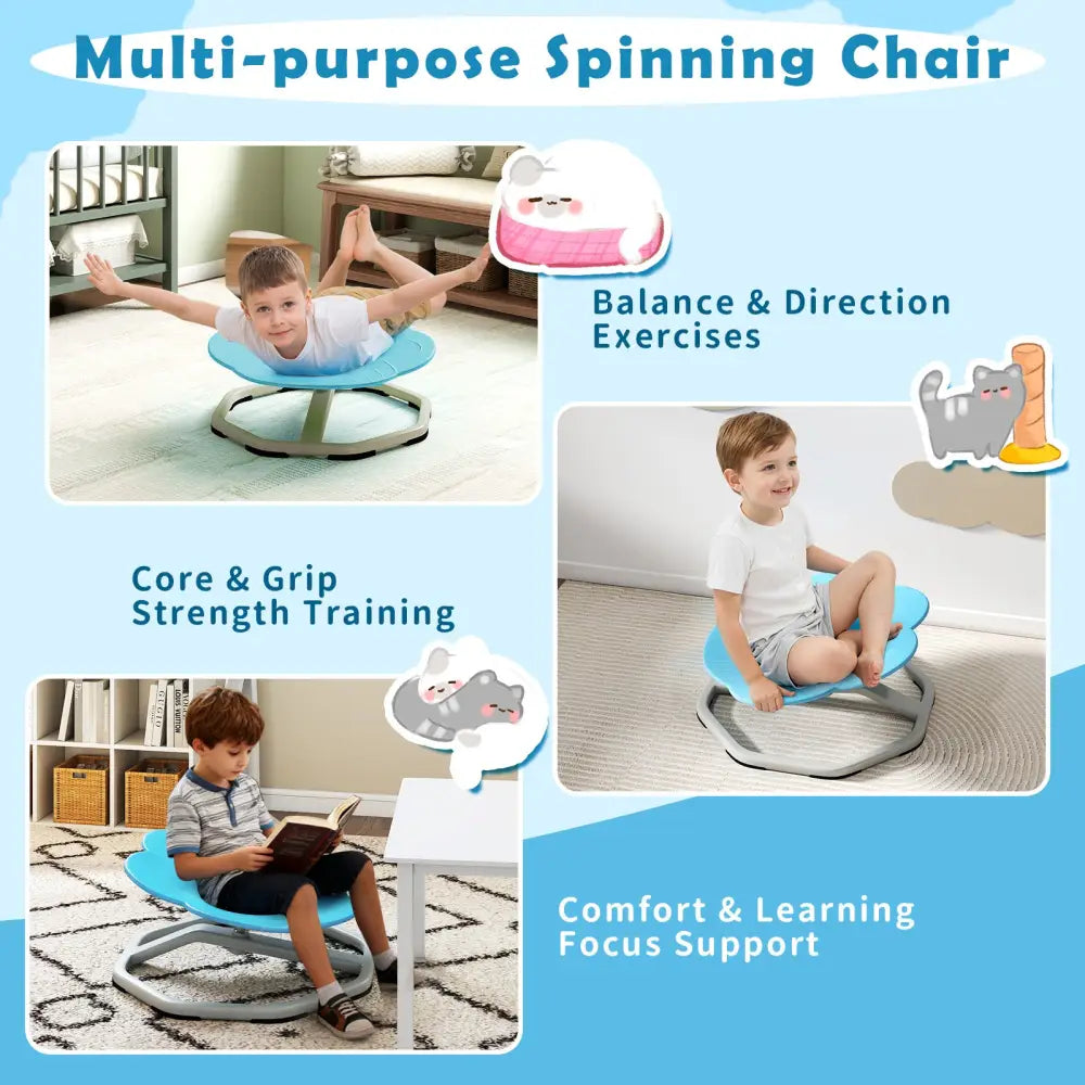 Kids Sensory Swivel Chair Cat Claw 360° Spinning Chair with Non-Slip Metal Base-Blue - Blue - Kids Chairs & Seating