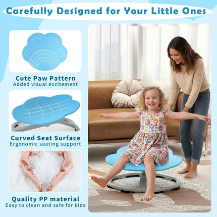 Kids Sensory Swivel Chair Cat Claw 360° Spinning Chair with Non-Slip Metal Base-Blue - Blue - Kids Chairs & Seating