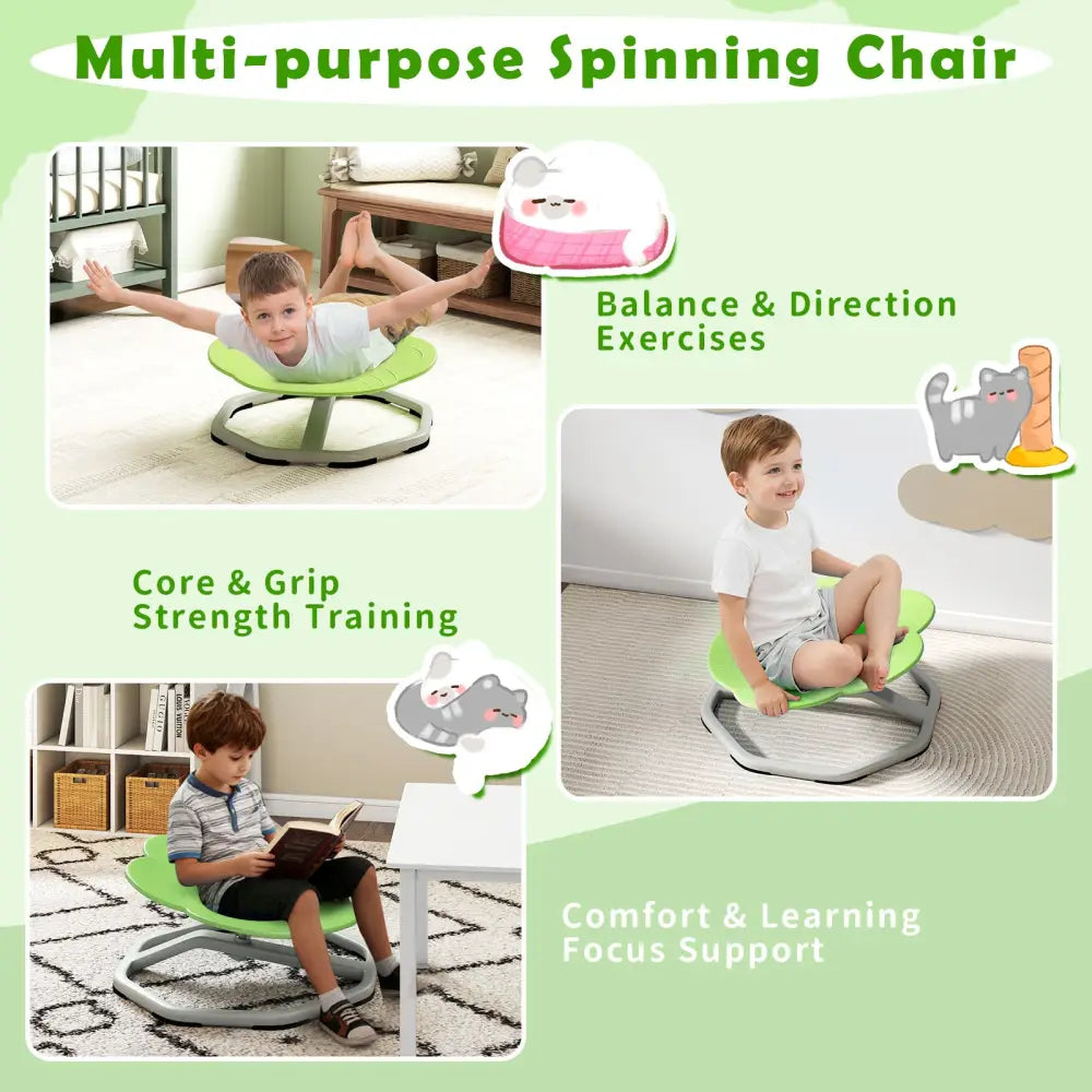 Kids Sensory Swivel Chair Cat Claw 360° Spinning Chair with Non-Slip Metal Base-Green - Green - Kids Chairs & Seating