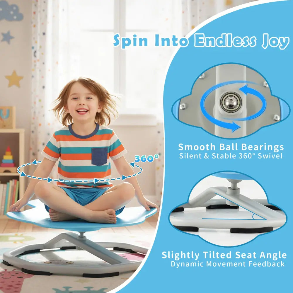 Kids Sensory Swivel Chair Elephant 360° Spinning Chair with Non-Slip Metal Base-Light Blue - Light Blue - Kids Chairs &