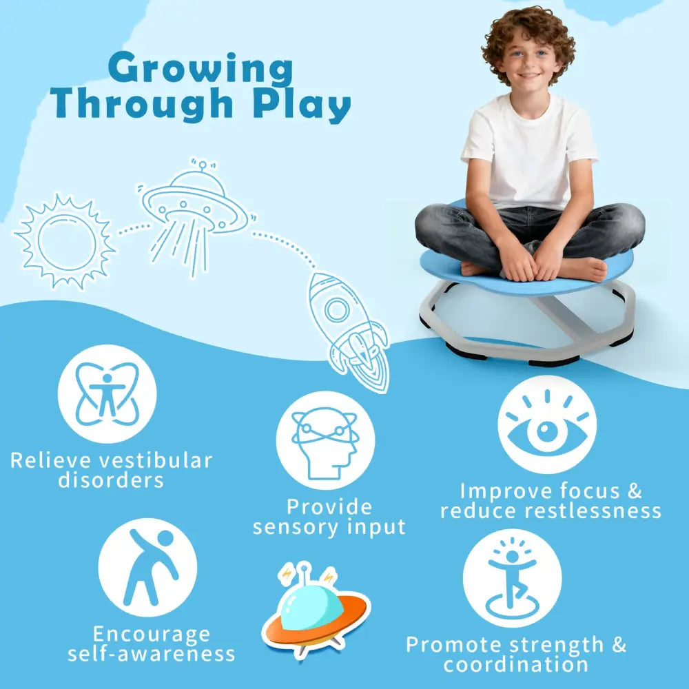 Kids Sensory Swivel Chair Elephant 360° Spinning Chair with Non-Slip Metal Base-Light Blue - Light Blue - Kids Chairs &