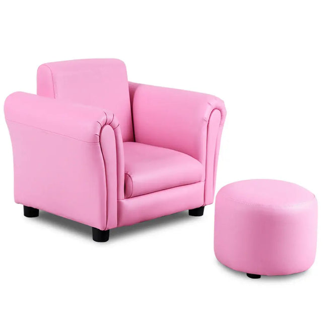 Kids Single Armrest Couch Sofa with Ottoman - Pink - Kids Chairs & Seating