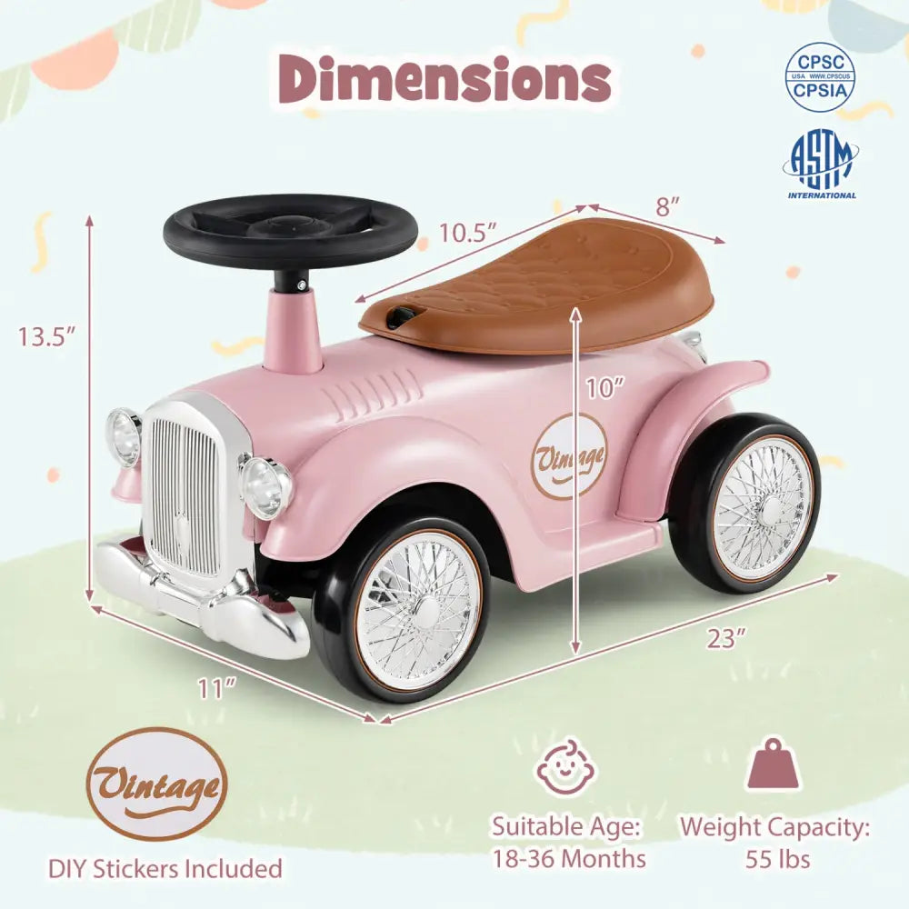 Kids Sit to Stand Vehicle with Working Steering Wheel and Under Seat Storage-Pink - Pink - Push & Pedal Ride On Toys