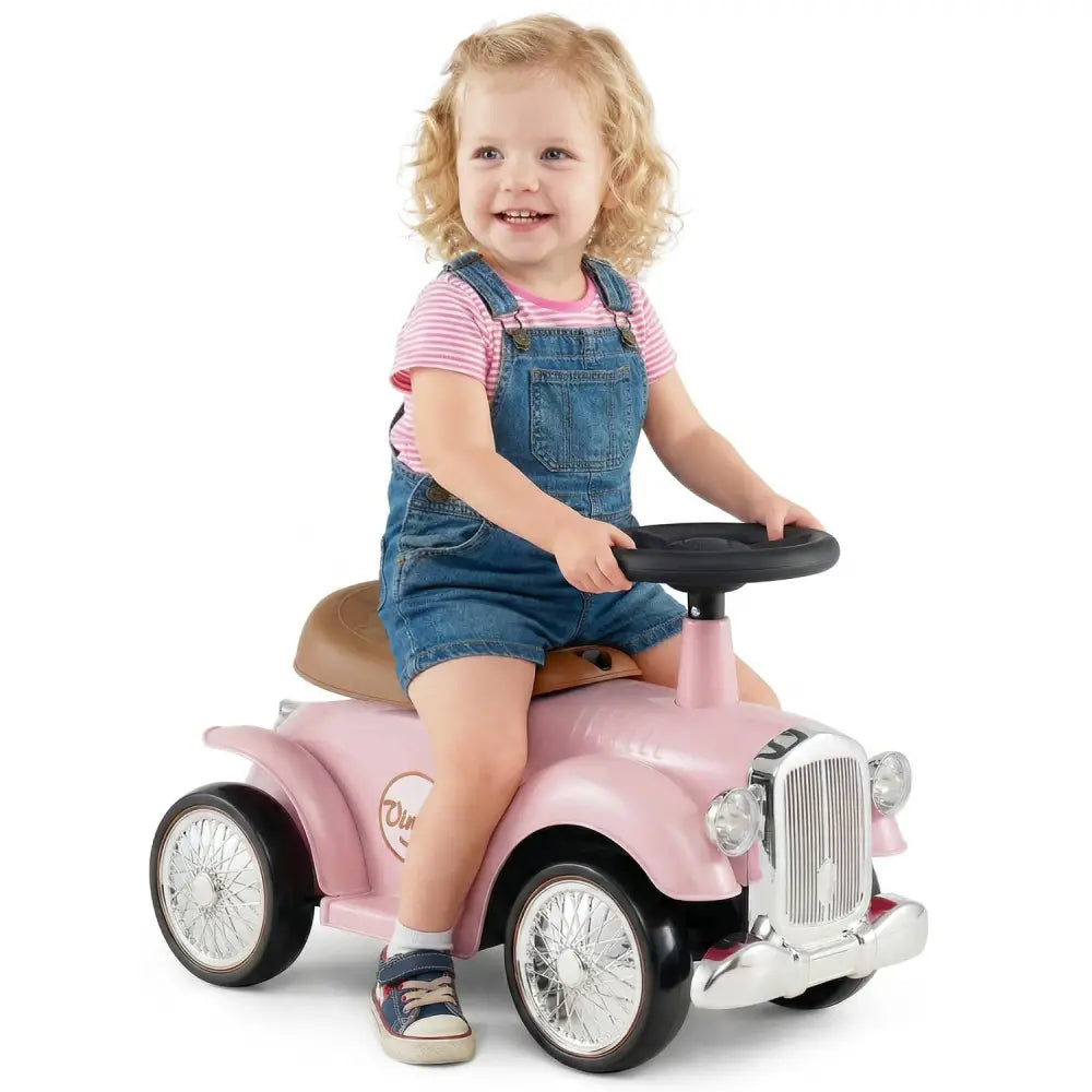 Kids Sit to Stand Vehicle with Working Steering Wheel and Under Seat Storage-Pink - Pink - Push & Pedal Ride On Toys