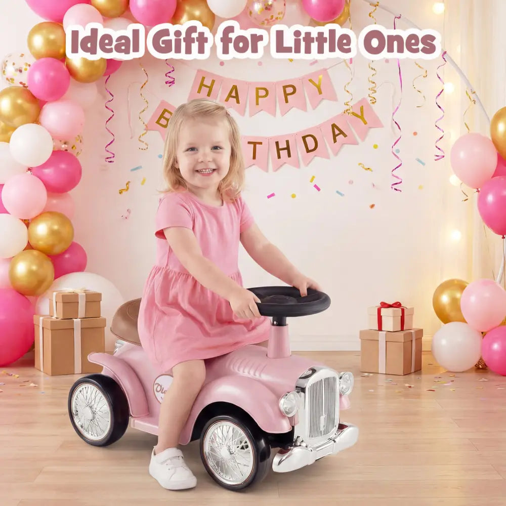 Kids Sit to Stand Vehicle with Working Steering Wheel and Under Seat Storage-Pink - Pink - Push & Pedal Ride On Toys