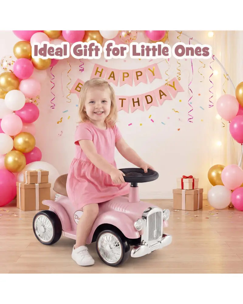 Kids Sit to Stand Vehicle with Working Steering Wheel and Under Seat Storage-Pink - Pink - Push & Pedal Ride On Toys