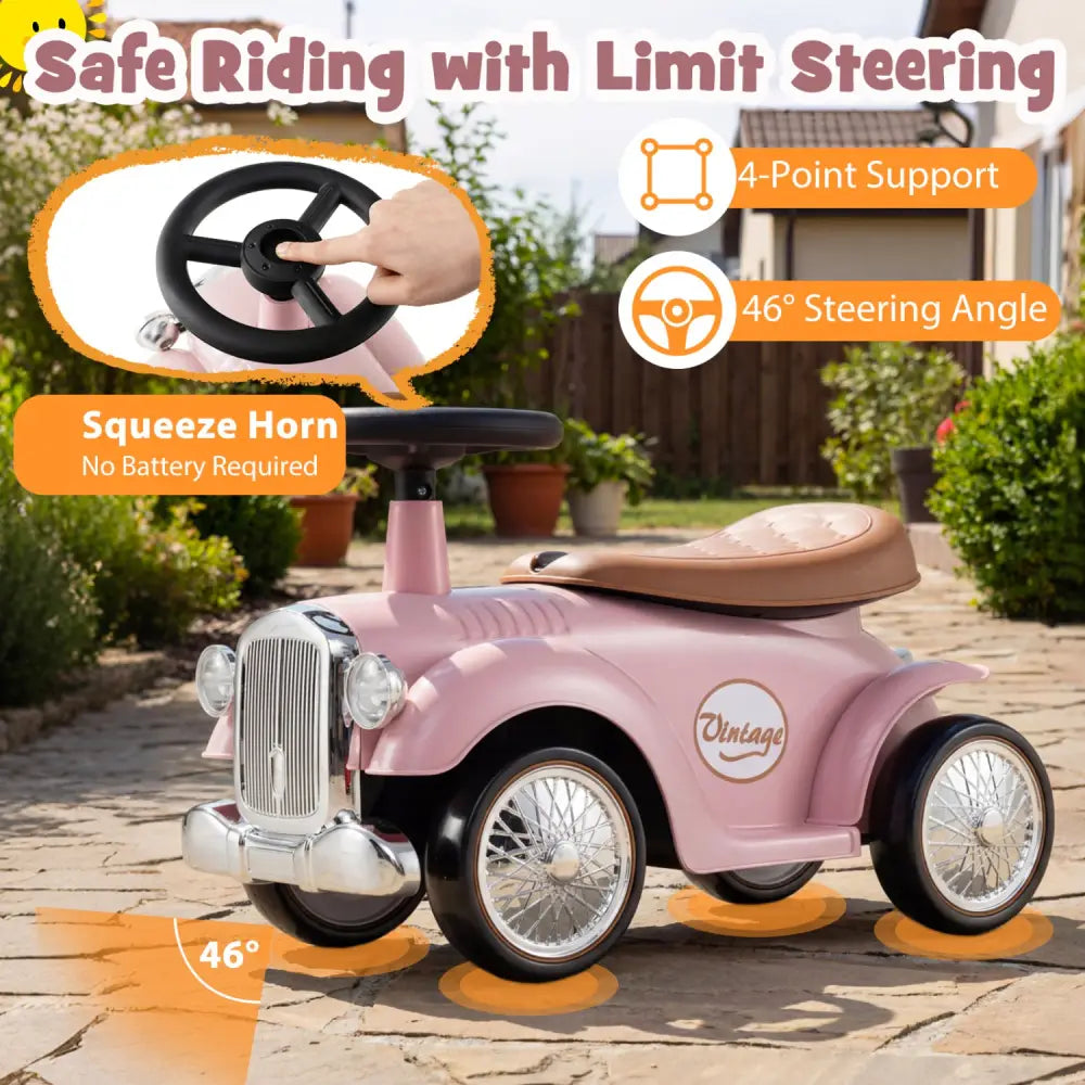 Kids Sit to Stand Vehicle with Working Steering Wheel and Under Seat Storage-Pink - Pink - Push & Pedal Ride On Toys
