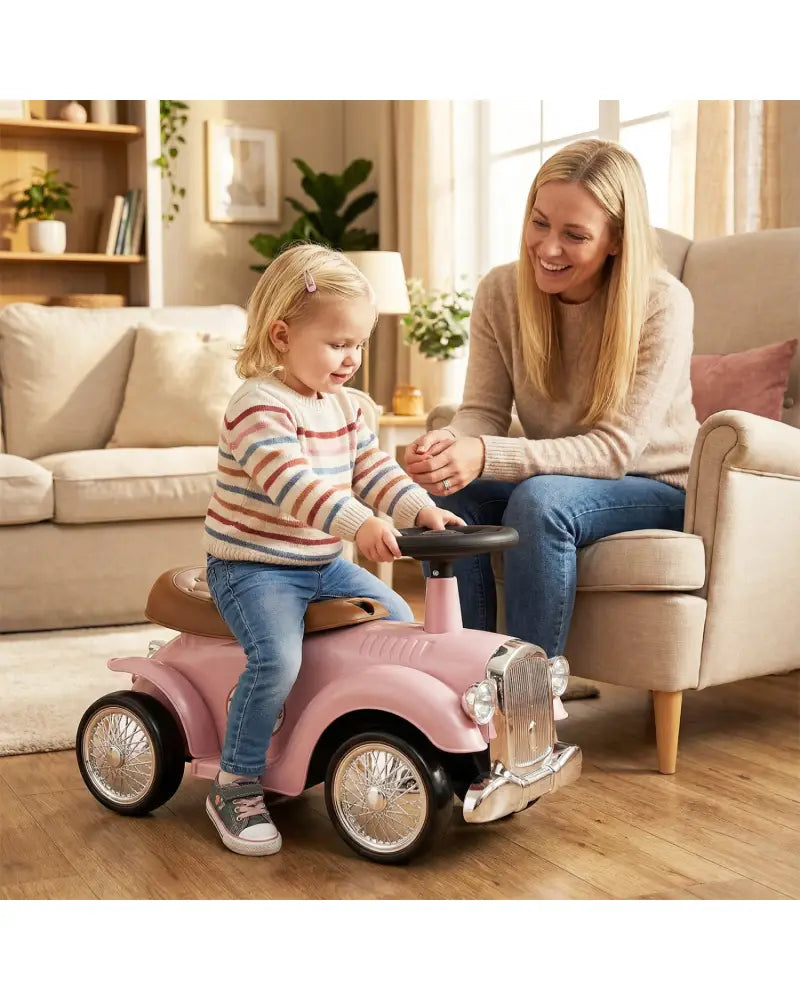 Kids Sit to Stand Vehicle with Working Steering Wheel and Under Seat Storage-Pink - Pink - Push & Pedal Ride On Toys