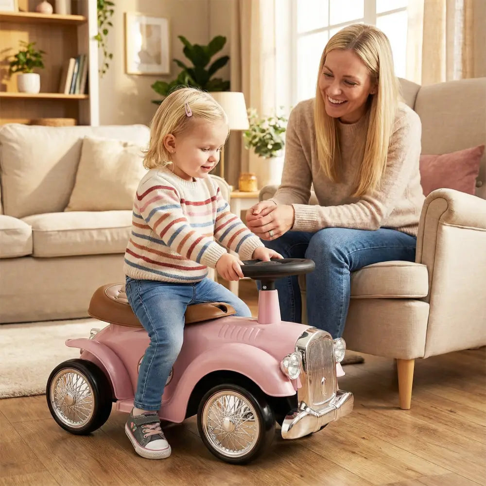 Kids Sit to Stand Vehicle with Working Steering Wheel and Under Seat Storage-Pink - Pink - Push & Pedal Ride On Toys