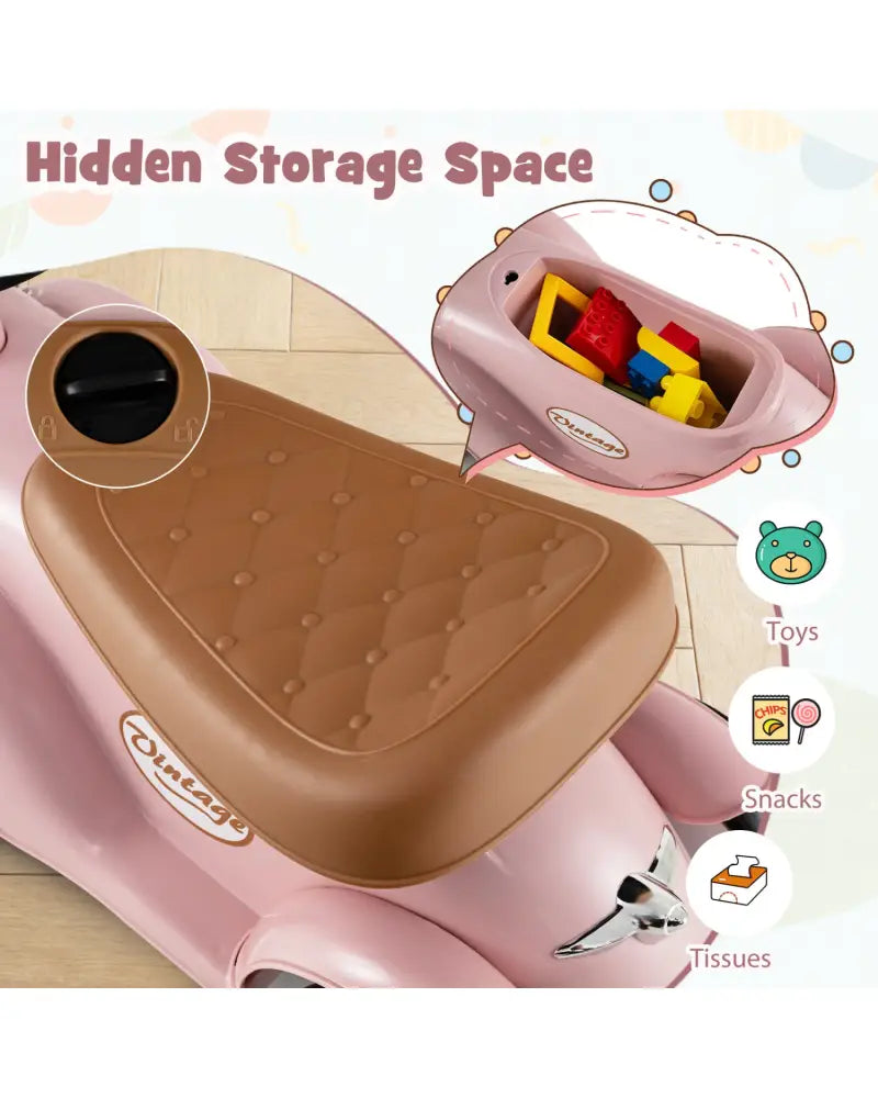 Kids Sit to Stand Vehicle with Working Steering Wheel and Under Seat Storage-Pink - Pink - Push & Pedal Ride On Toys