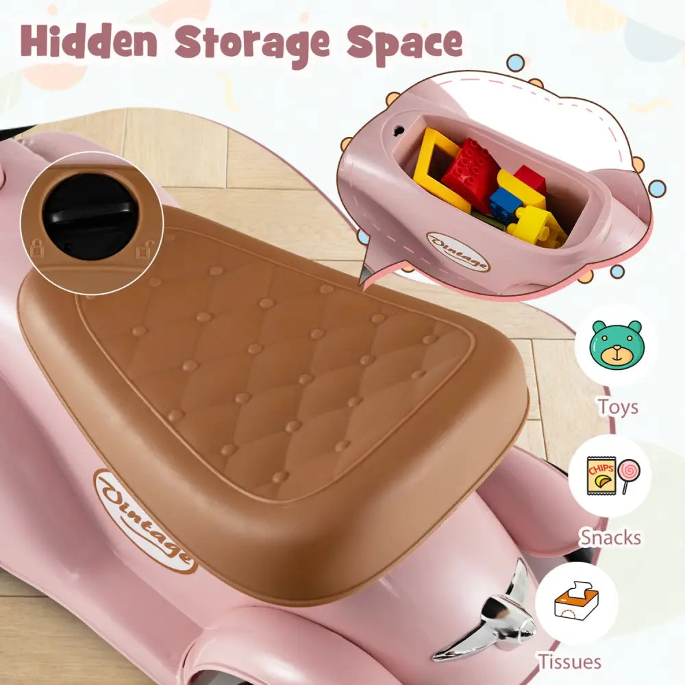 Kids Sit to Stand Vehicle with Working Steering Wheel and Under Seat Storage-Pink - Pink - Push & Pedal Ride On Toys