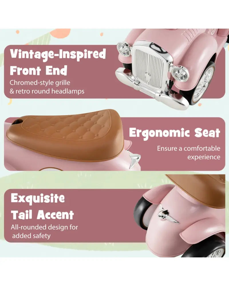 Kids Sit to Stand Vehicle with Working Steering Wheel and Under Seat Storage-Pink - Pink - Push & Pedal Ride On Toys