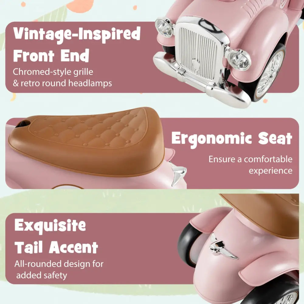 Kids Sit to Stand Vehicle with Working Steering Wheel and Under Seat Storage-Pink - Pink - Push & Pedal Ride On Toys