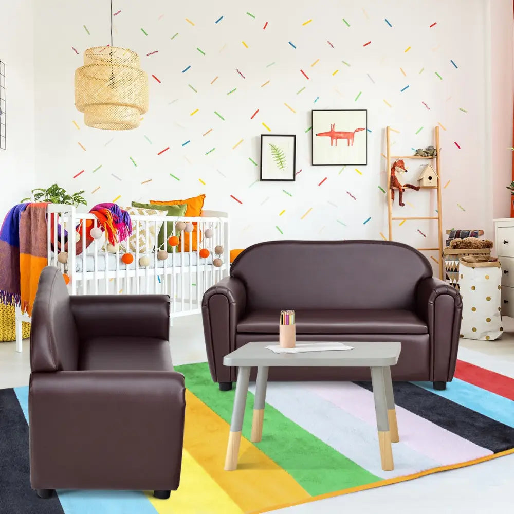 Kids Sofa Armrest Chair with Storage Function - Brown - Kids Chairs & Seating