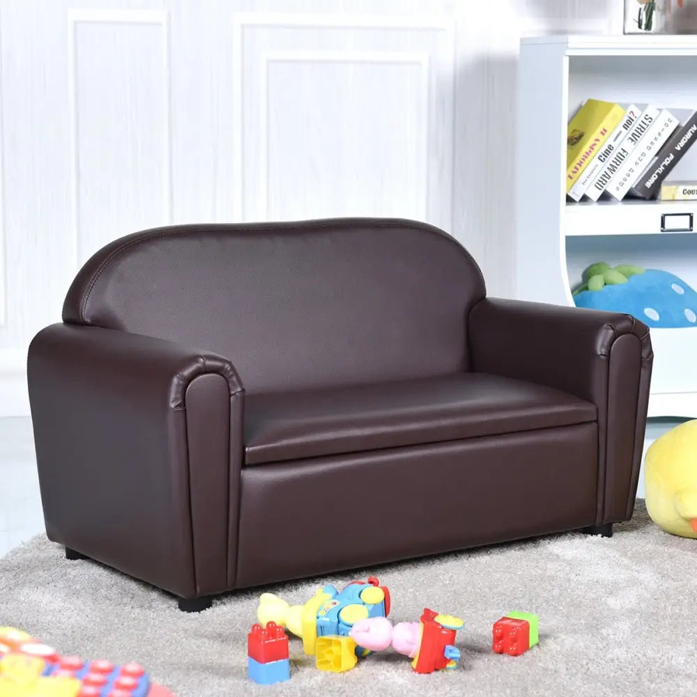 Kids Sofa Armrest Chair with Storage Function - Brown - Kids Chairs & Seating