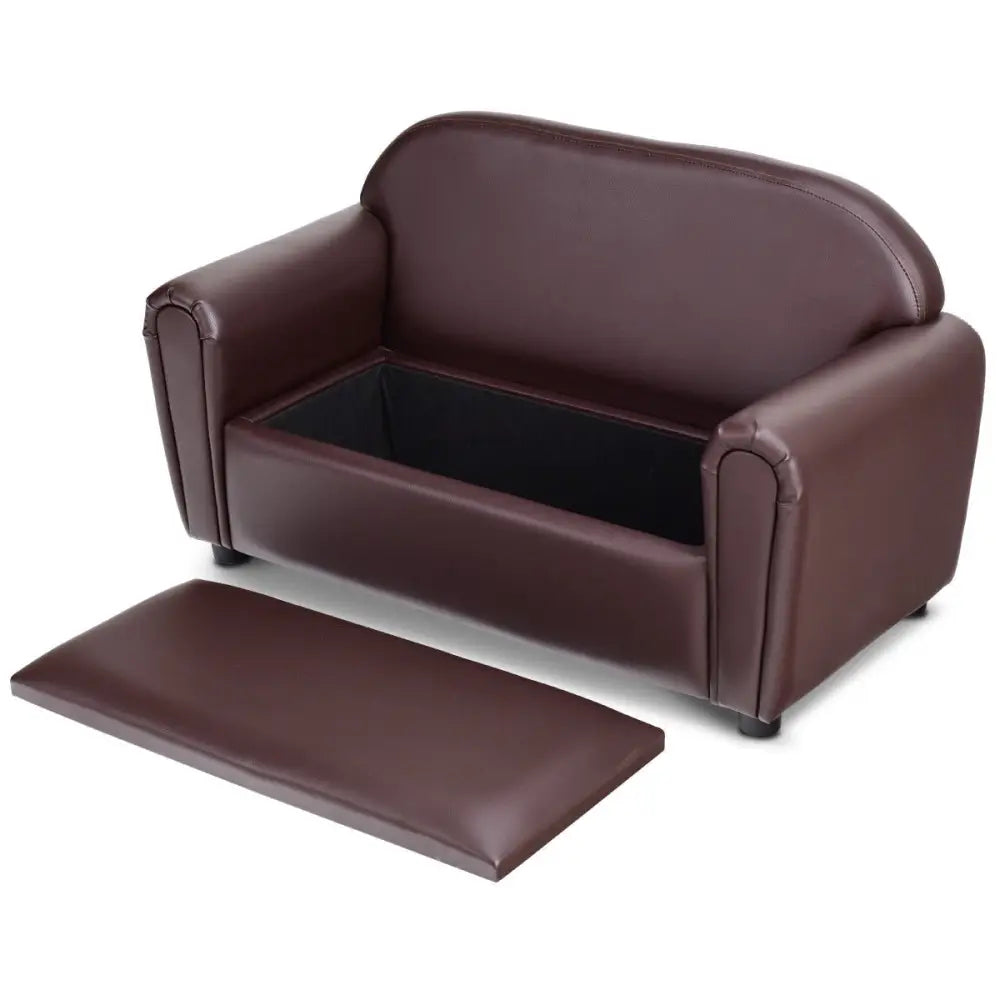 Kids Sofa Armrest Chair with Storage Function - Brown - Kids Chairs & Seating