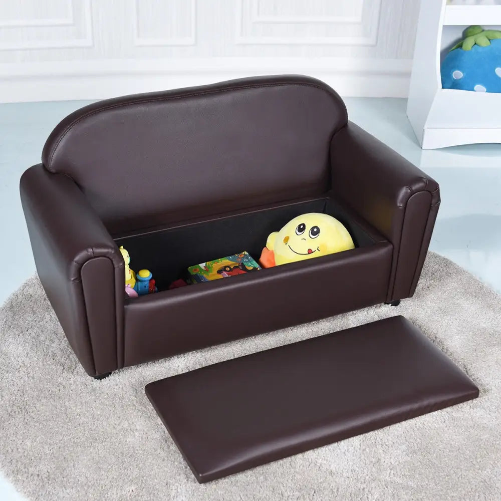 Kids Sofa Armrest Chair with Storage Function - Brown - Kids Chairs & Seating
