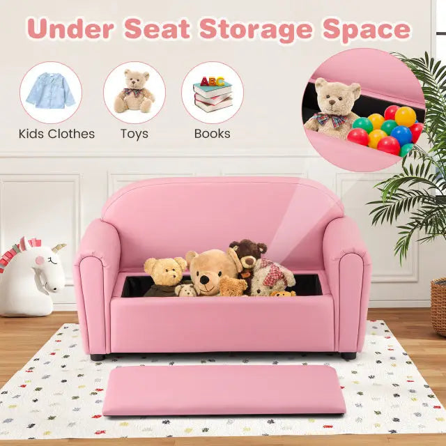 Kids Sofa Armrest Chair with Storage Function-Pink - Pink - Kids Chairs & Seating