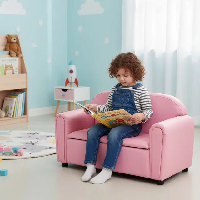 Kids Sofa Armrest Chair with Storage Function-Pink - Pink - Kids Chairs & Seating