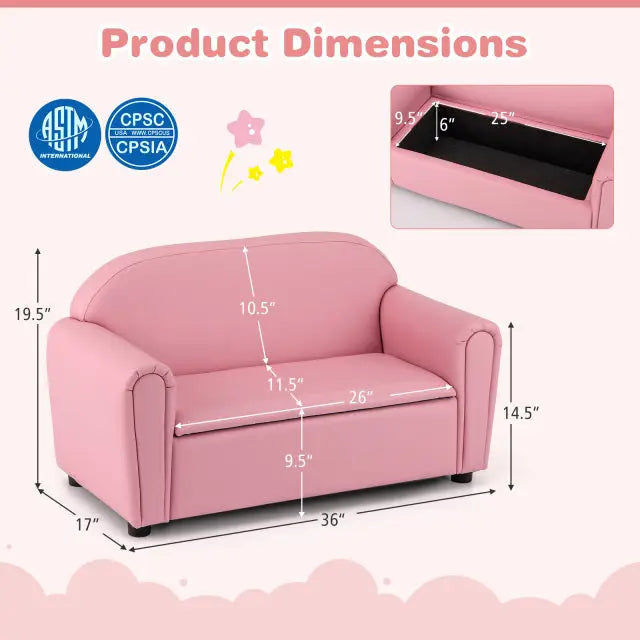 Kids Sofa Armrest Chair with Storage Function-Pink - Pink - Kids Chairs & Seating