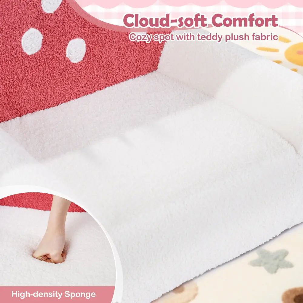 Kids Sofa Toddler Foam Couch with Soft Fleece Fabric Cover-Beige & Red - Beige & Red - Kids Chairs & Seating