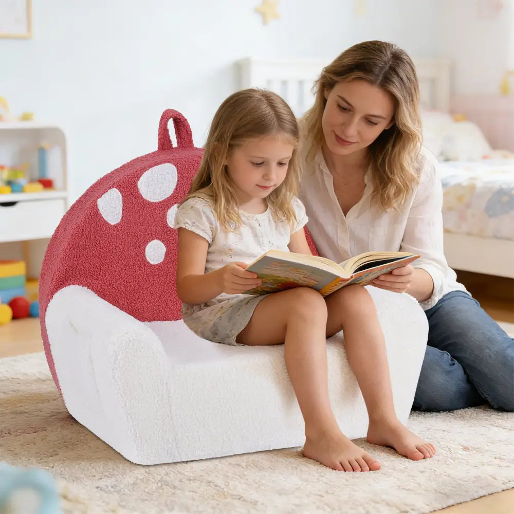 Kids Sofa Toddler Foam Couch with Soft Fleece Fabric Cover-Beige & Red - Beige & Red - Kids Chairs & Seating