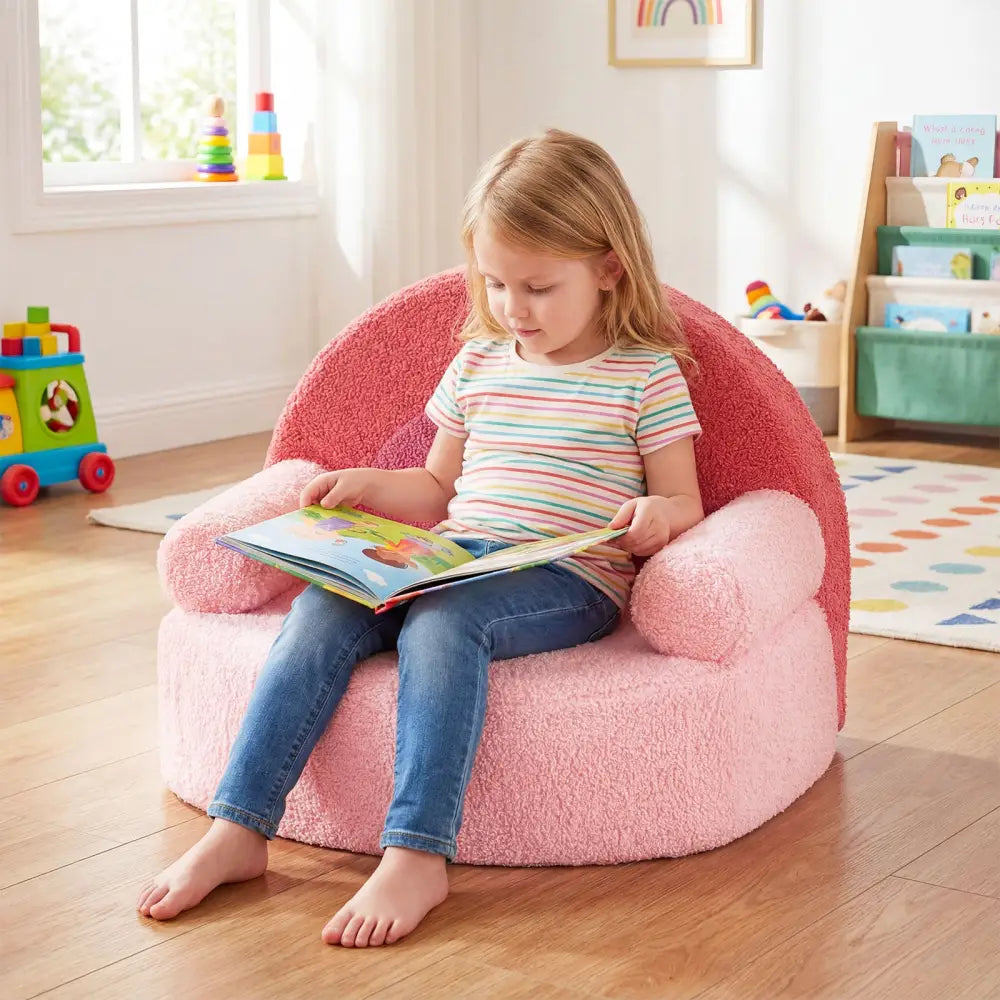 Kids Sofa Toddler Foam Couch with Soft Fleece Fabric Cover-Pink - Pink - Kids Chairs & Seating