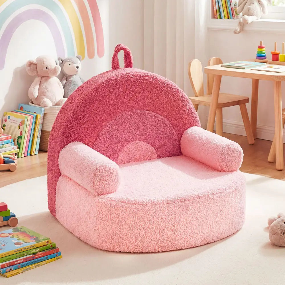 Kids Sofa Toddler Foam Couch with Soft Fleece Fabric Cover-Pink - Pink - Kids Chairs & Seating