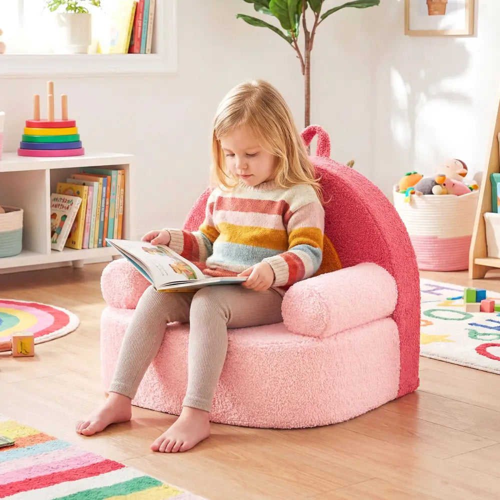 Kids Sofa Toddler Foam Couch with Soft Fleece Fabric Cover-Red - Red - Kids Chairs & Seating